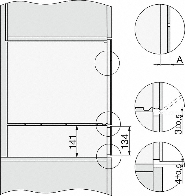 Diagramm mit Abmessungen für einen Miele DG 7140 Dampfgarer. Enthält detaillierte Messungen in mm.