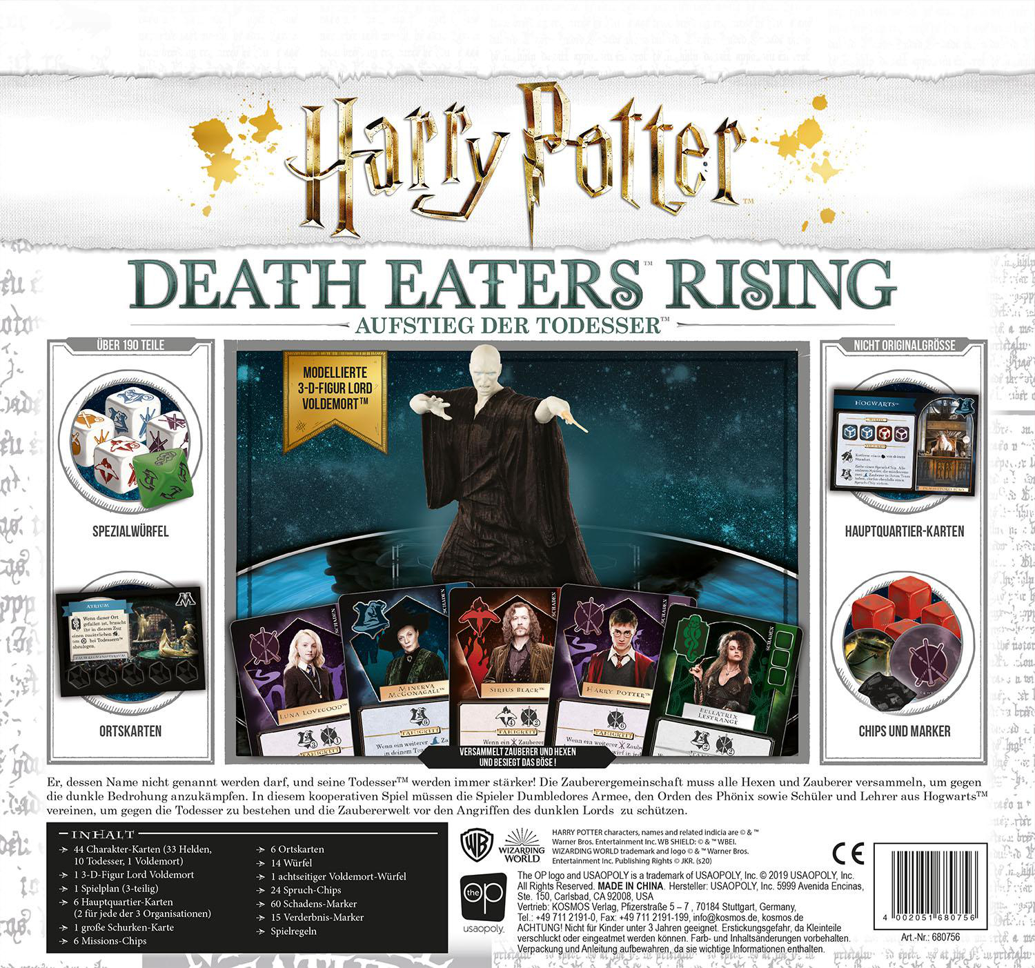 Harry Potter Death Eaters Brettspielbox. Enthält Karten, Würfel und Figuren.