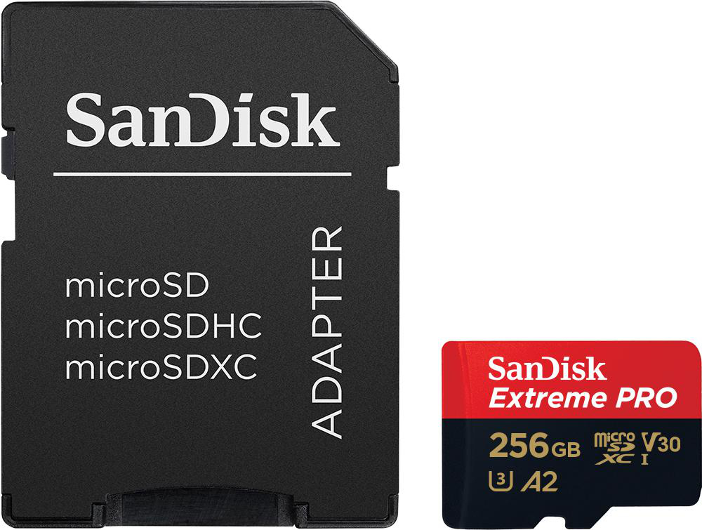 SD-Kartenadapter mit 256GB SanDisk Extreme PRO microSDXC-Karte.