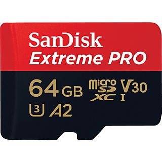 SANDISK Extreme PRO 64GB microSDXC Kit, UHS-I U3, A2, R200/W90, Class 10