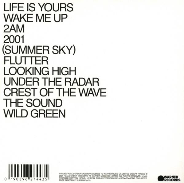 Egy lemez hátulján a szöveg a dalok címeit sorolja fel: Life Is Yours, Wake Me Up, 2AM, stb.