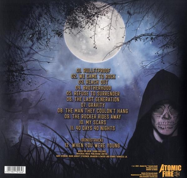 Albumcover mit dunklem Thema, Vollmond und einer Figur mit Kapuze. Titelliste wird angezeigt.