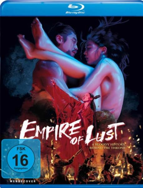 Blu-ray-Cover von 'Empire of Lust', mit zwei Personen, die sich umarmen, Text und einem Rating-Label.
