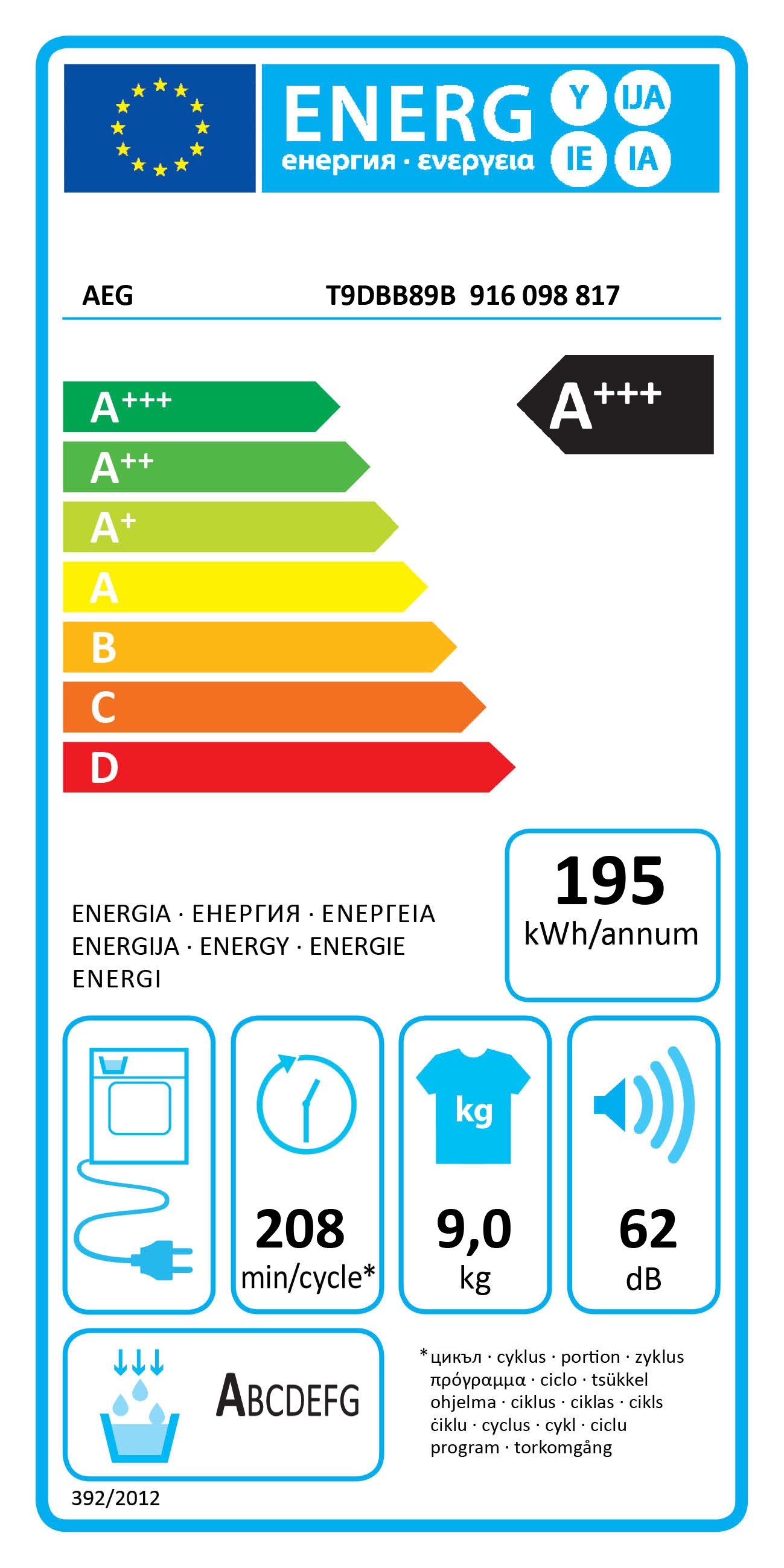 AEG T9DBB89B Hőszivattyús szárítógép, 9 kg, 3DScan technológia, WIFI, inverter motor