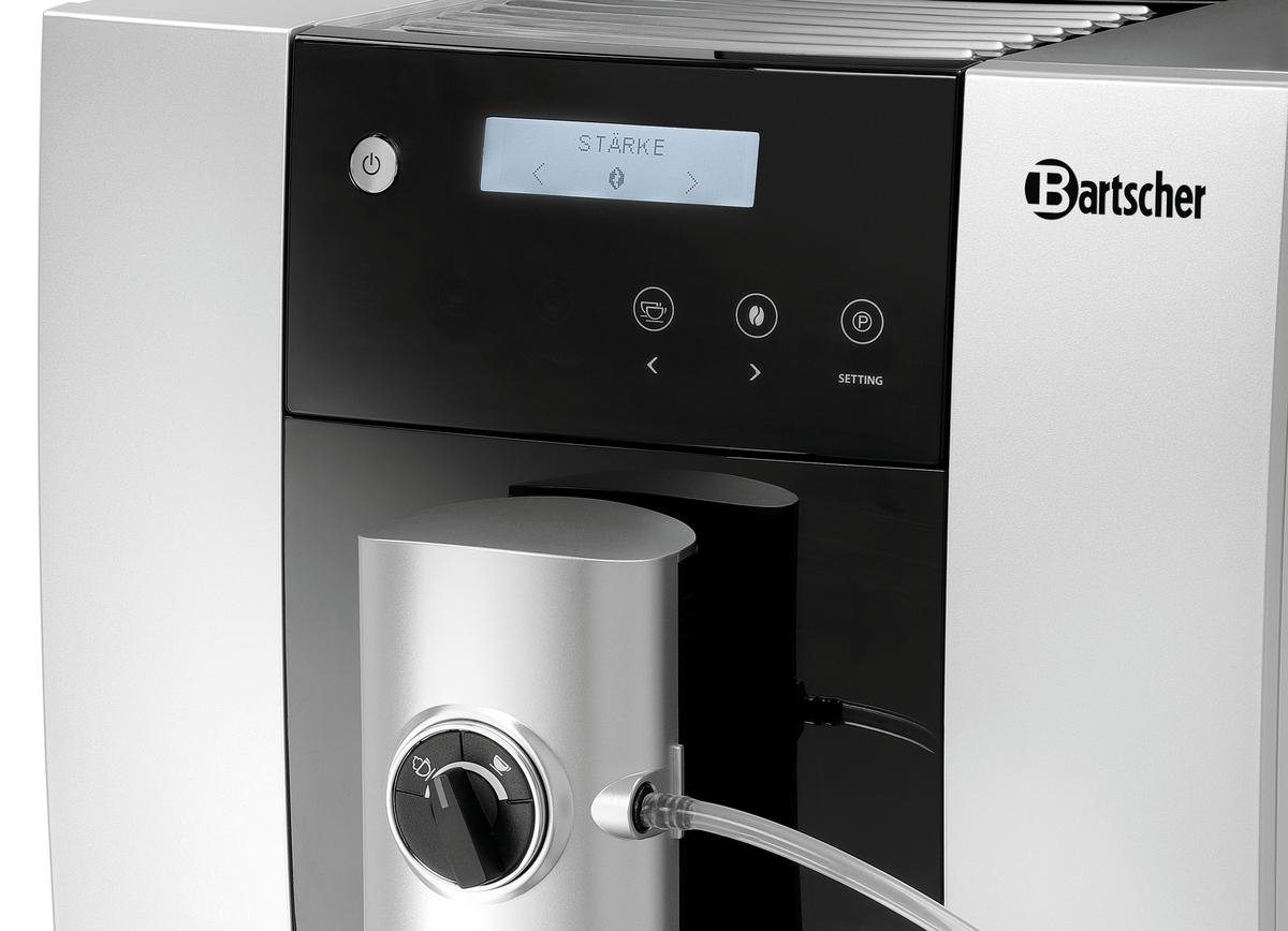 Nahaufnahme einer Kaffeemaschine mit Display und Einstellknöpfen.