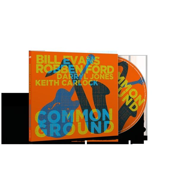 CD-Cover mit farbenfrohem Design. Text: Bill Evans, Robben Ford, Common Ground. CD ist rechts.
