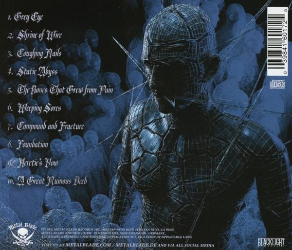 CD-Cover mit Titelliste und einem künstlerischen Bild einer Person in einer netzartigen Textur.