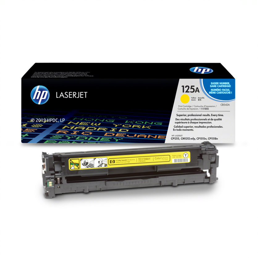 HP LaserJet tonerkazetta doboza és tonerkazetta fehér háttéren.