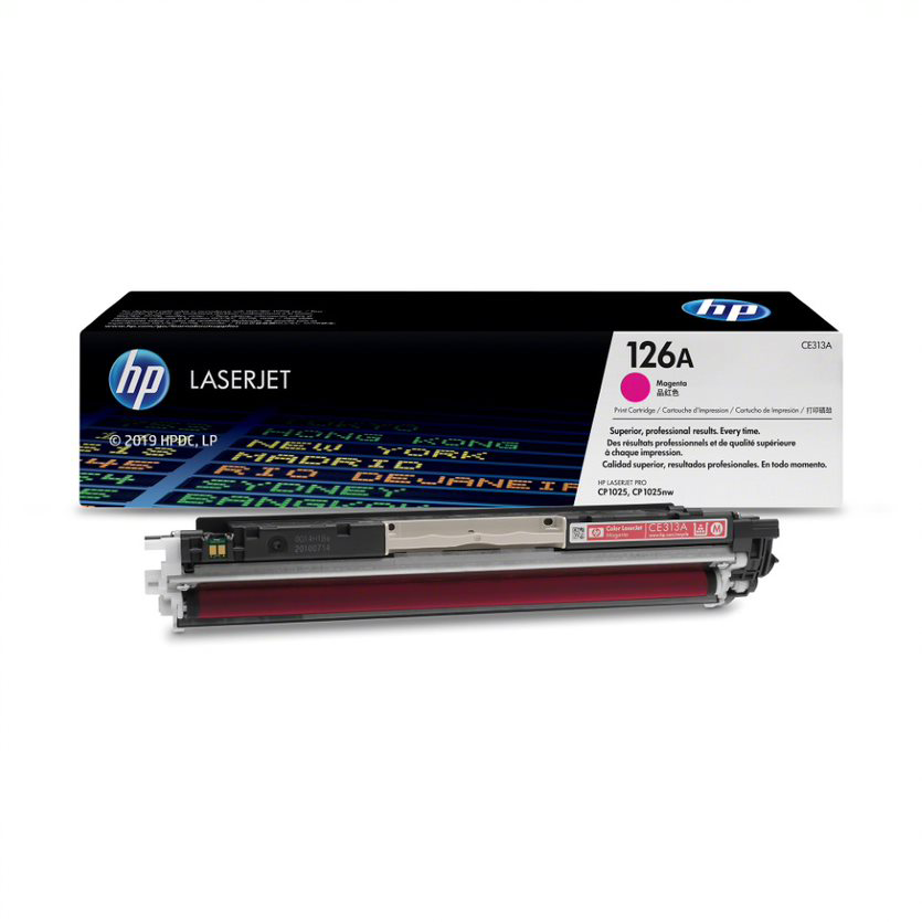 HP LaserJet 126A magenta tonerkazetta és doboz.