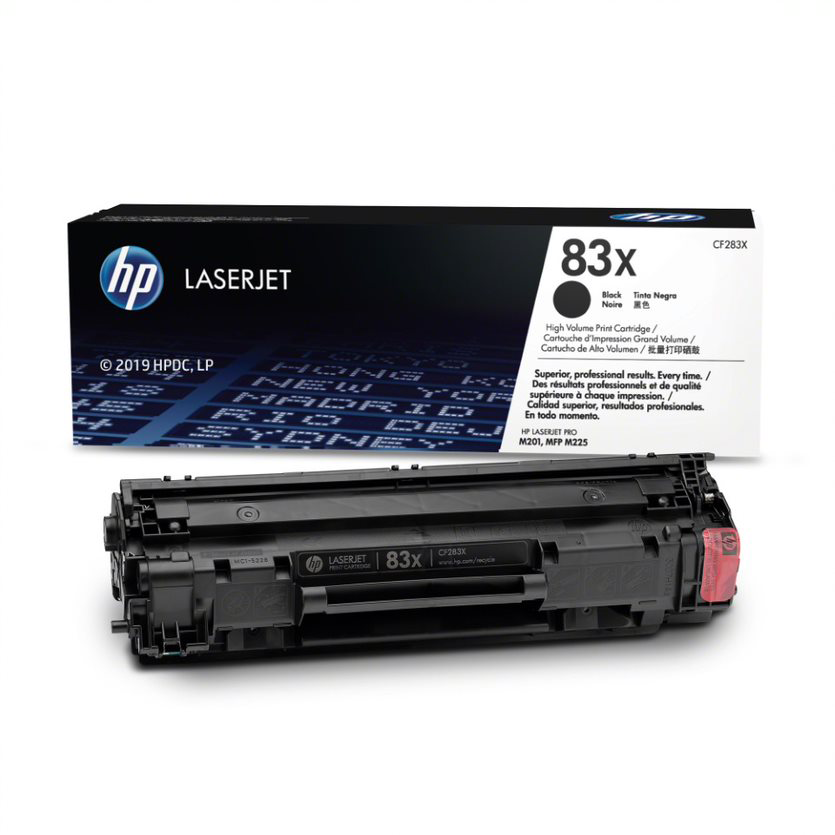 Fekete-fehér HP LaserJet tonerkazetta fekete dobozzal, fehér háttérrel.