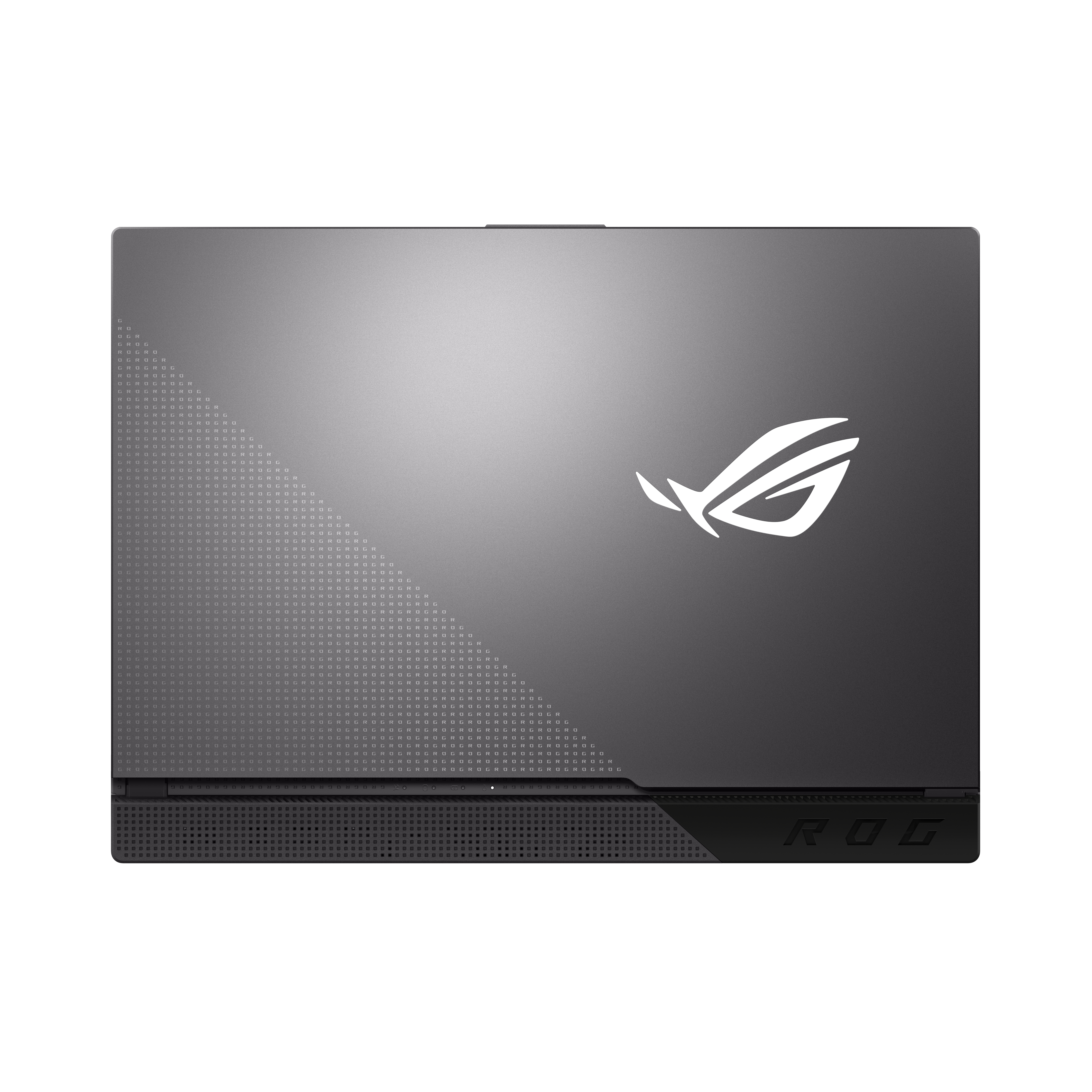 Un portátil gris oscuro muestra el logotipo de ROG.