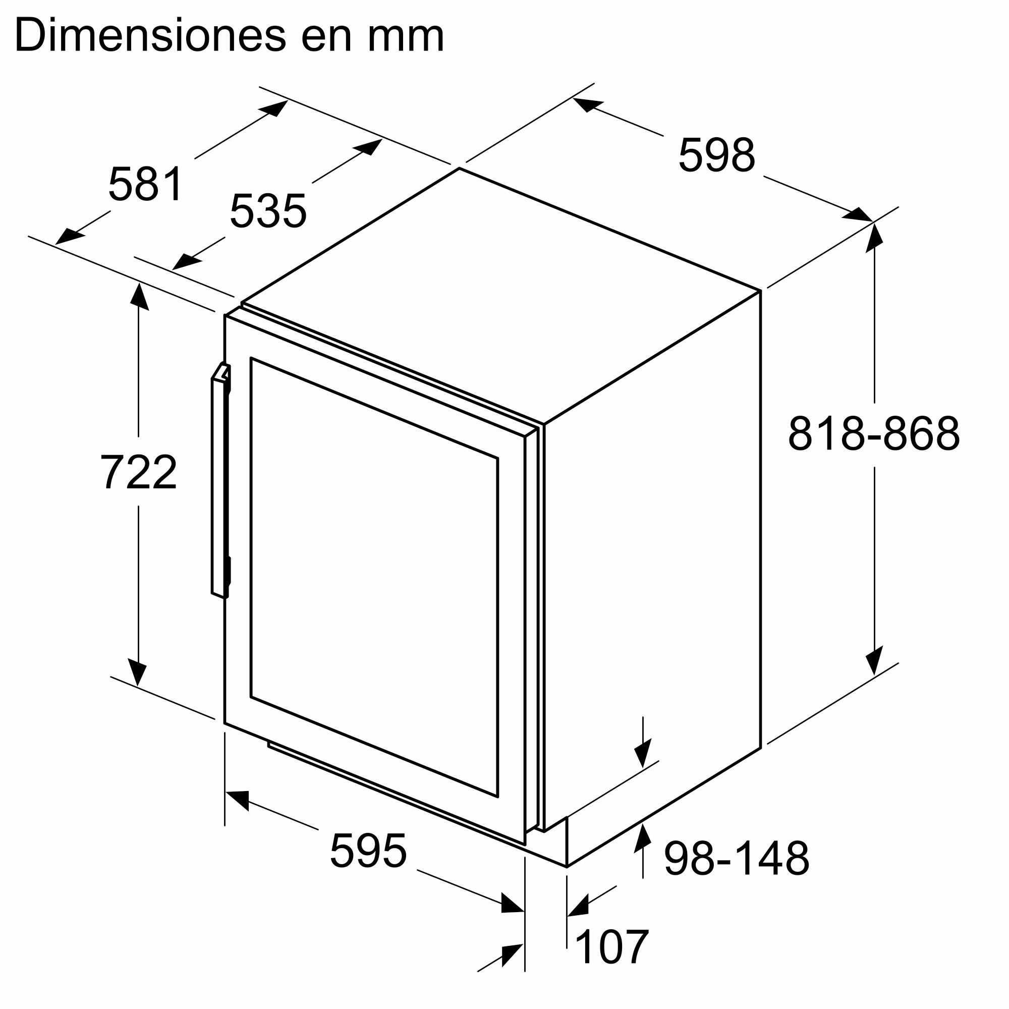 Diagrama con dimensiones de un electrodoméstico rectangular, medidas en mm.