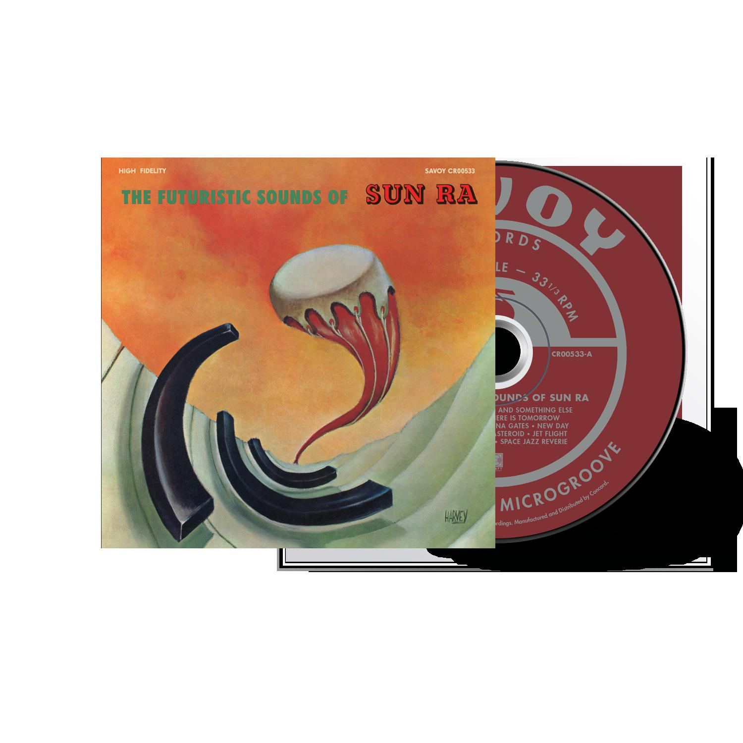 Eine CD mit dem Cover von Sun Ras Album. Das Cover ist ein abstraktes Design mit einer roten und weißen Form.
