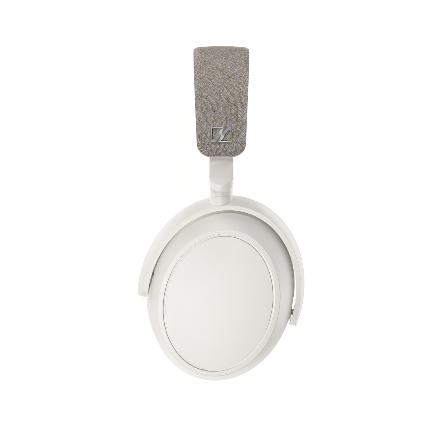 Witte koptelefoon met een grijze hoofdband, geïsoleerd op een witte achtergrond.