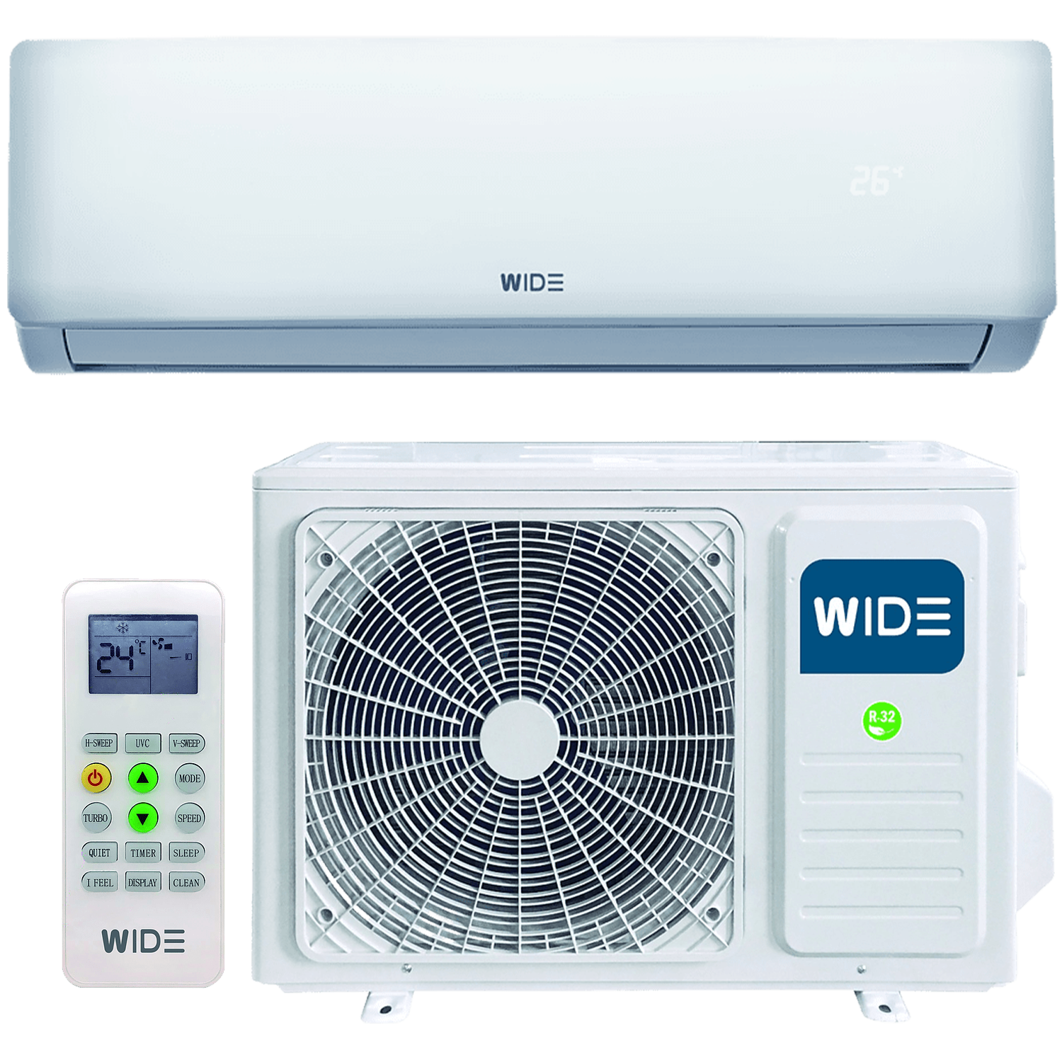 Aire acondicionado - Wide WDS09ECO-R32, Split 1x1, 2150 frig/h, 2220 kcal/h, Inverter, Bomba de calor, Blanco