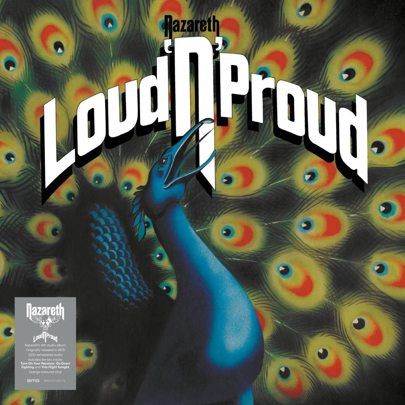 A Nazareth Loud 'N' Proud albumának borítója. Páva illusztráció, vastag betűk.