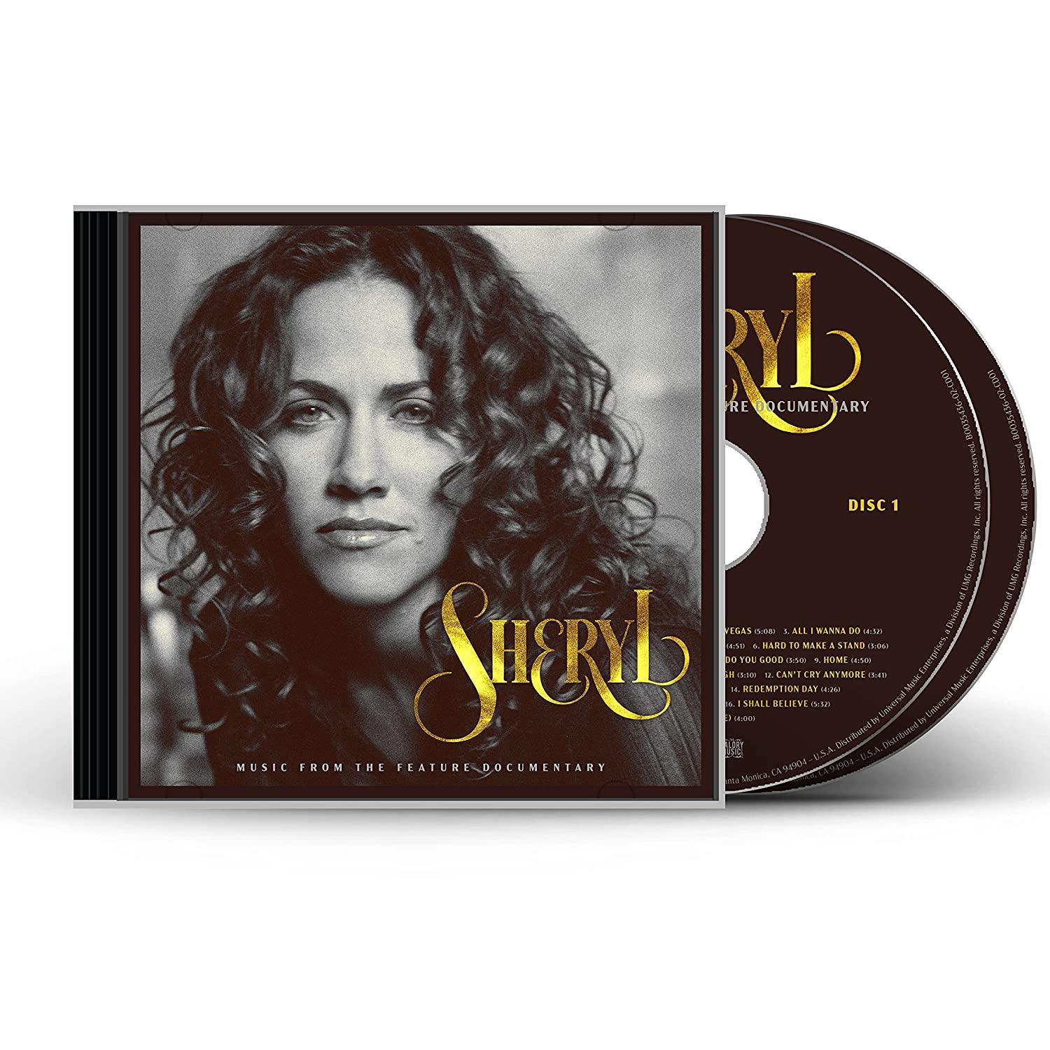 Egy CD-tok és -lemez egy nő portréjával, a 'Sheryl' és a 'Music From the Feature Documentary' feliratokkal.