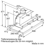 Schematische Zeichnung mit Abmessungen eines rechteckigen Geräts mit zylindrischer Komponente.