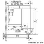 Technical drawing of a built-in appliance with dimensions in mm. The diagram shows the side view.