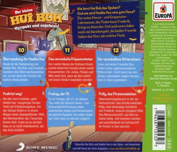 Rückseite eines deutschen Comics mit dem Titel 'Der kleine Hui Buh'. Es zeigt verschiedene Comic-Strips.