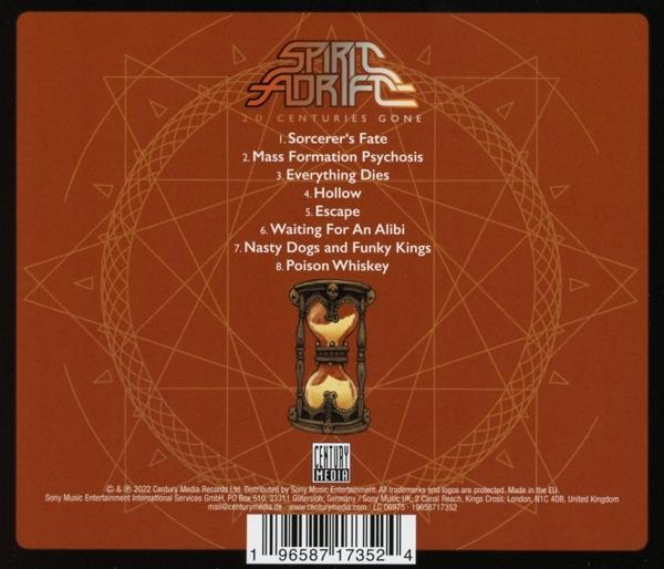 Albumcover mit orangefarbenem Hintergrund, Sanduhr und Text.