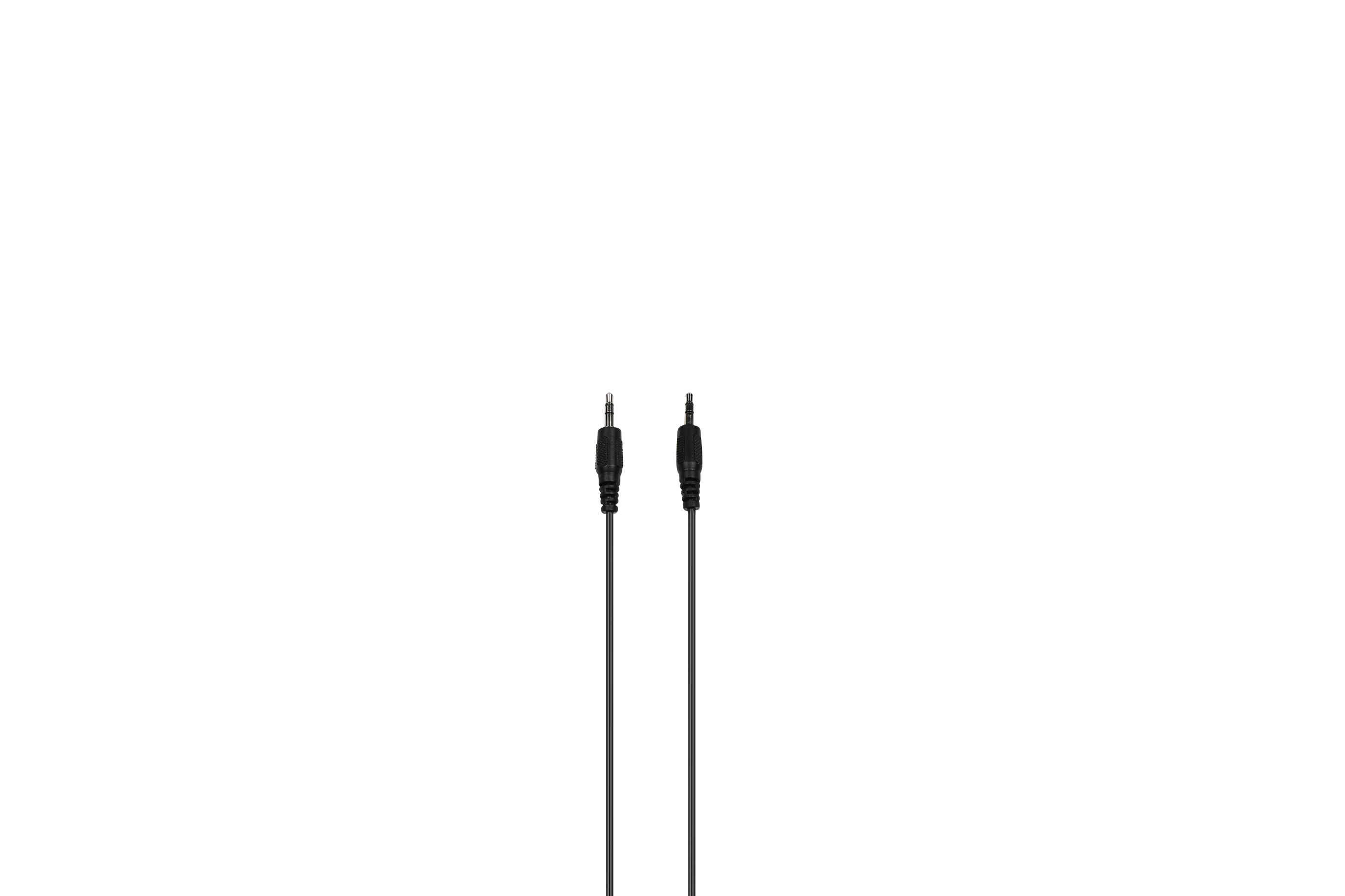 Zwei schwarze Audiokabel auf weißem Hintergrund.