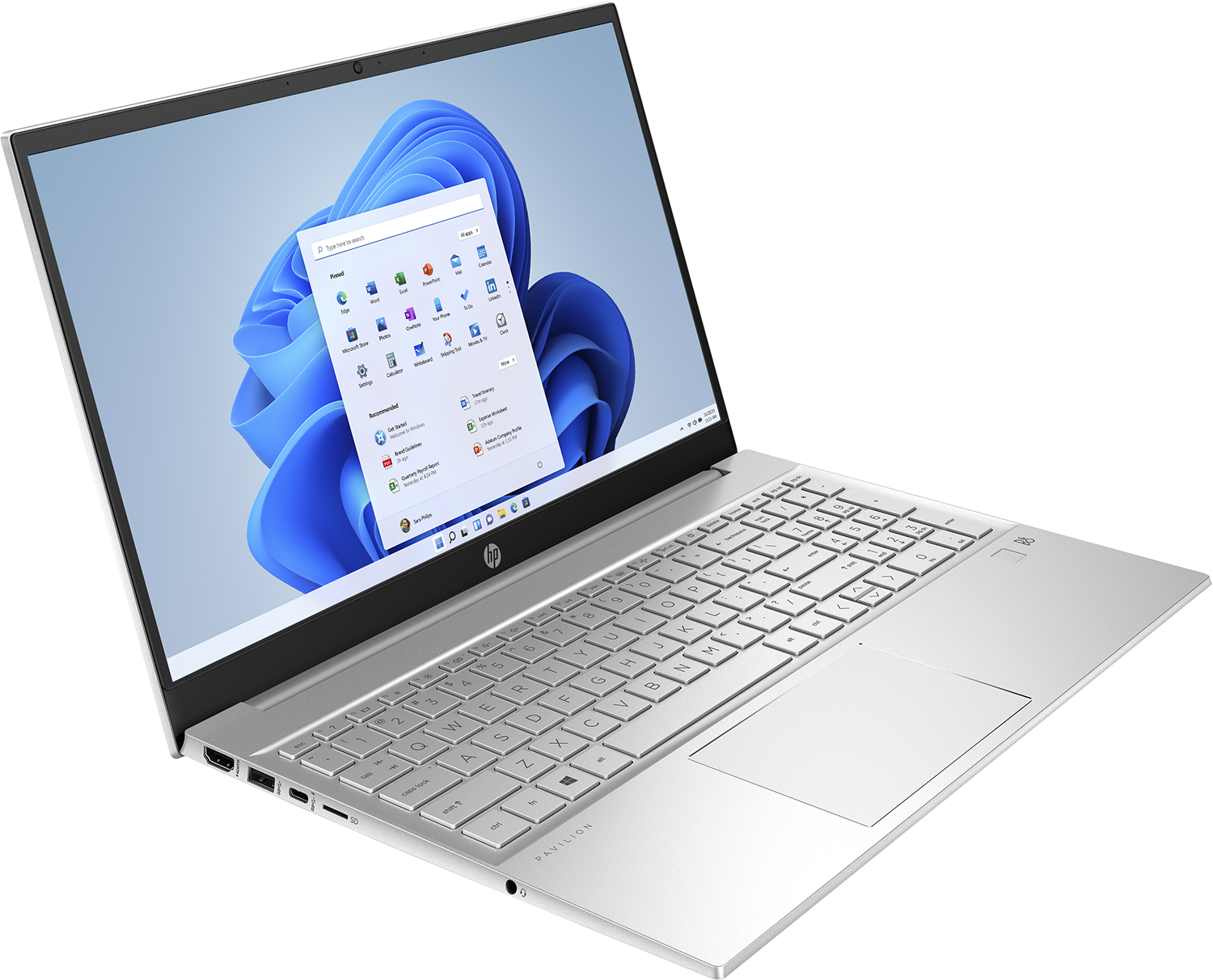 Zilveren laptop met een open scherm met een Windows-venster. Witte achtergrond.