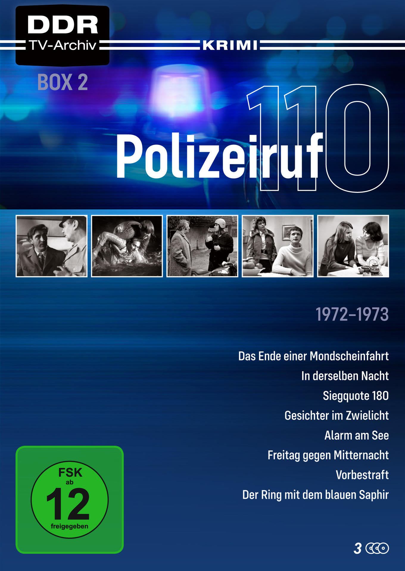 DVD-Cover für 'Polizeiruf 110', ein Krimidrama. Enthält Bilder und Text auf blauem Hintergrund.