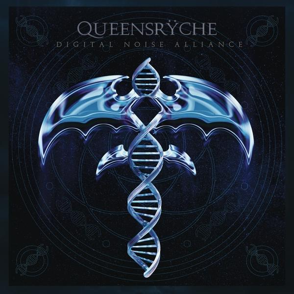 Pochette d'album. Queensrÿche Digital Noise Alliance. Un design bleu et argenté d'hélice et d'ailes.