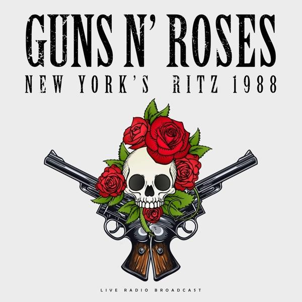 Guns N' Roses logó: Koponya rózsákkal és keresztezett pisztolyokkal, felette 