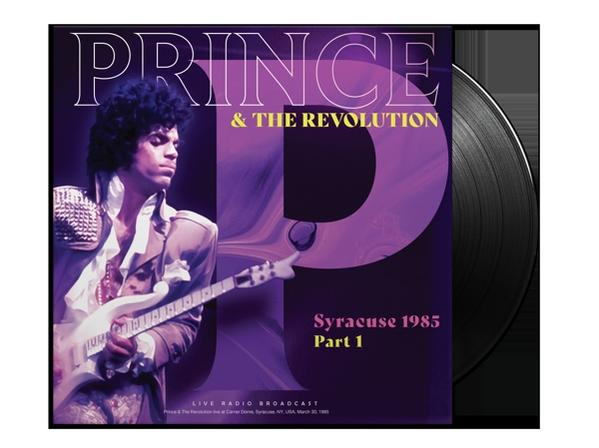 Album borító Prince-szel, gitárral és szöveggel. Vinyl lemez jobbra.