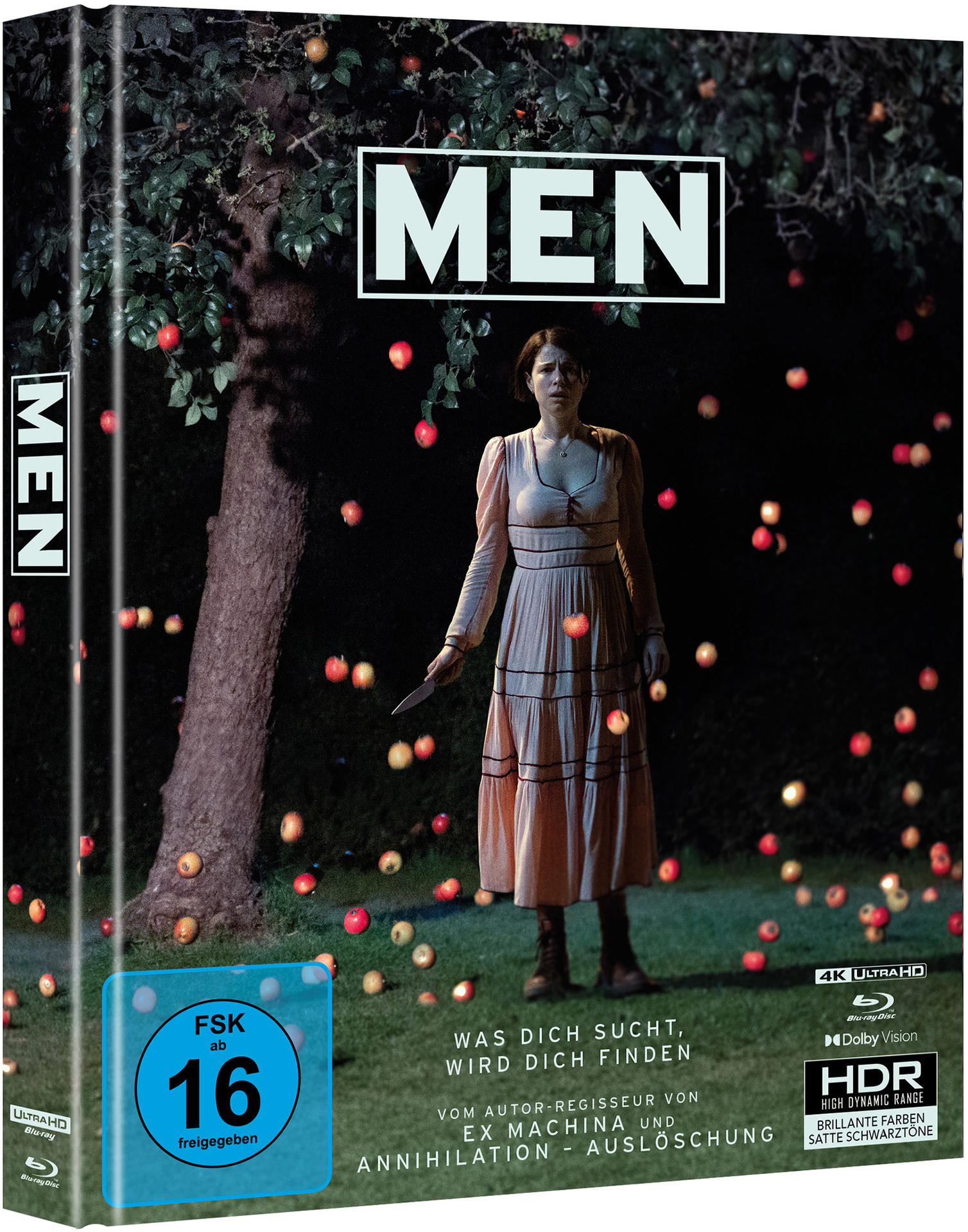 DVD-Cover des Films 'MEN' mit Frau und Baum in dunkler Umgebung.