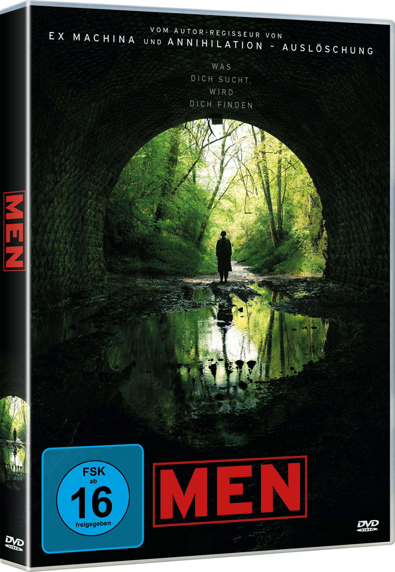 DVD-Cover mit einem Mann in einem Tunnel und einem grünen Wald.
