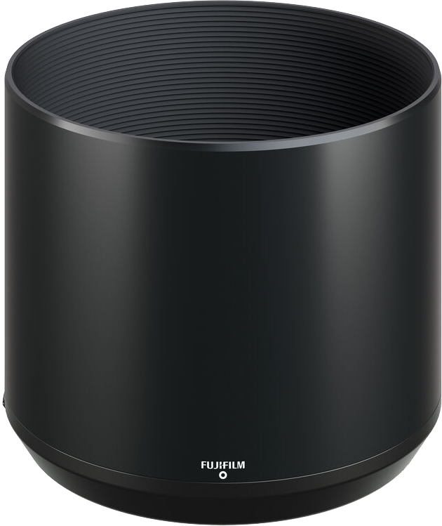 Fekete objektív sapka, henger alakú, alul Fujifilm logóval.