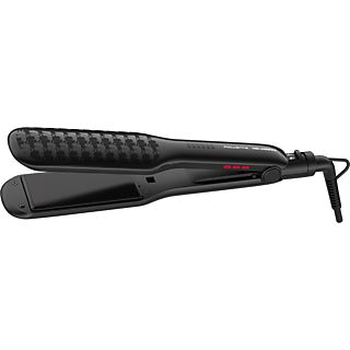 Plancha de pelo - Rowenta x Karl Lagerfeld SF411LF0, Revestimiento Keratin & Glow, Hasta 230°C, 6 ajustes, Negro y rojo