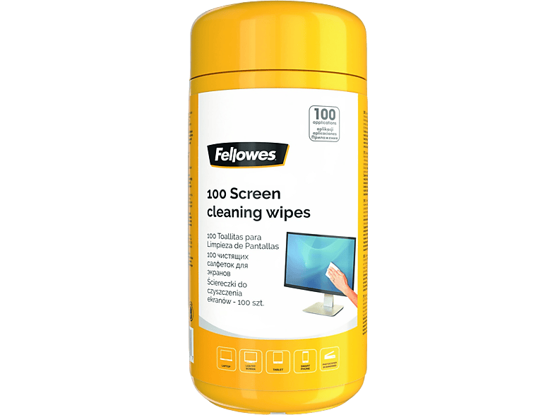Limpiador de pantallas - Fellowes 9970330, Dispensador 100 toallitas limpiadoras pantalla
