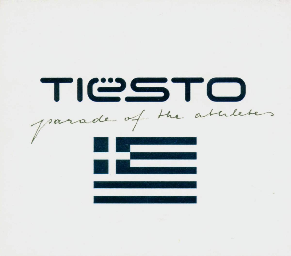 Tiesto 'Parade of the Athletes' albumának borítója. A görög zászló és a művész neve fehér háttéren.