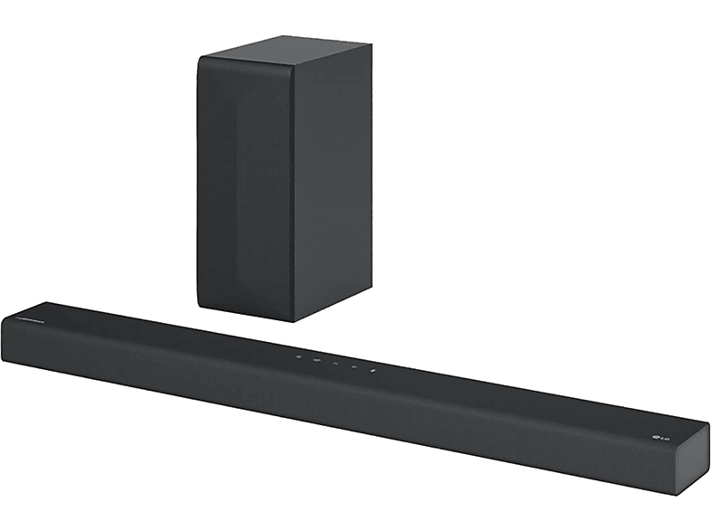 Barra de sonido Inteligente LG S60Q con 300W de potencia y 2.1 canales.  Disfruta del Sonido envolvente del cine Dolby Atmos Virtual. Amplia  conectividad con HDMI ARC Pass Through, Bluetooth, USB, entrada