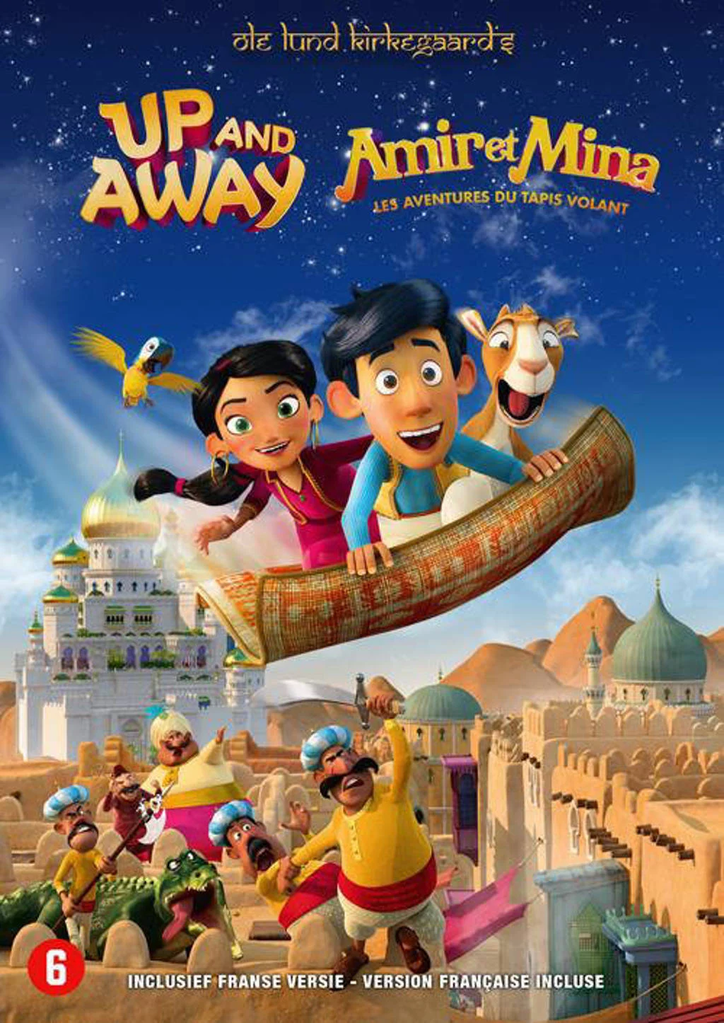 Affiche de film d'animation avec des personnages sur un tapis volant.