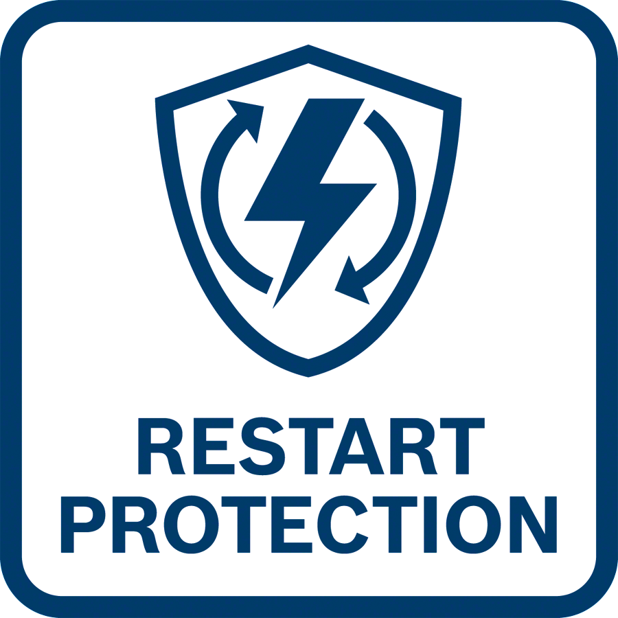 Egy kék négyzet fehér pajzzsal, villámmal és nyilakkal, a szöveg: Restart Protection.