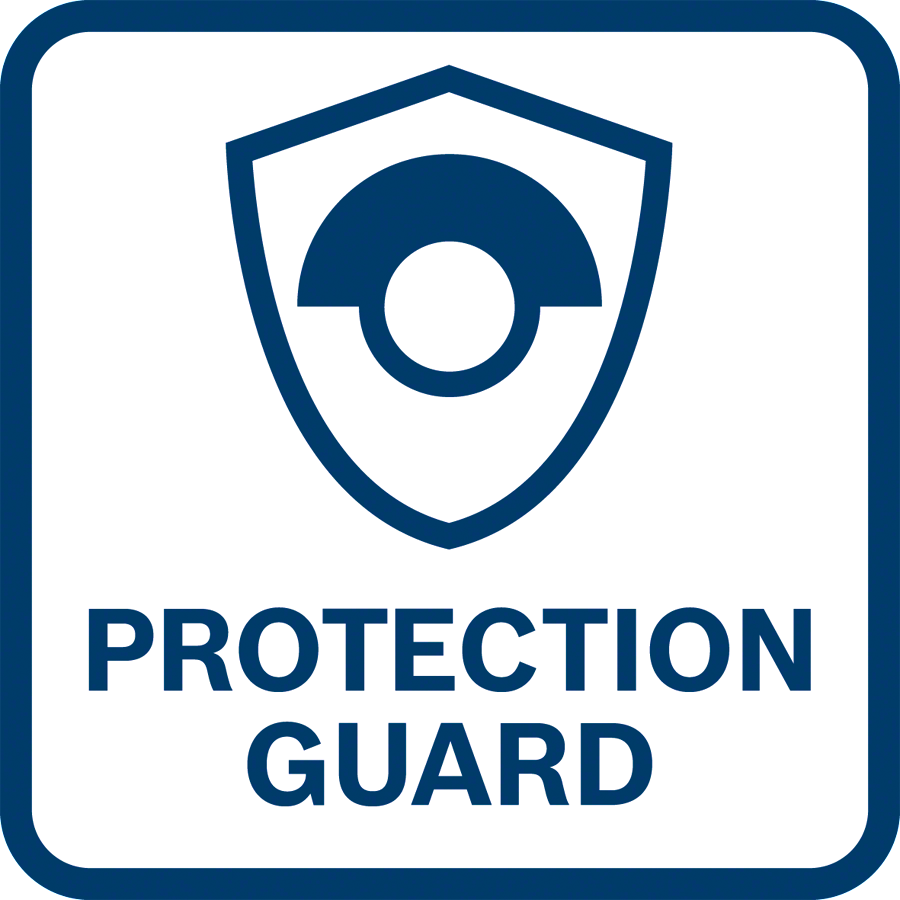 Kék-fehér négyzet alakú logó pajzzsal és 'PROTECTION GUARD' szöveggel.