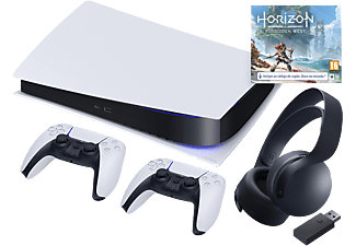 Consola - Sony PS5 Digital B Horizon, 825GB, Blanco + Sony Pulse 3D + 2 DualSense™ Wireless Controller + Horizon II Forbidden West (Código)