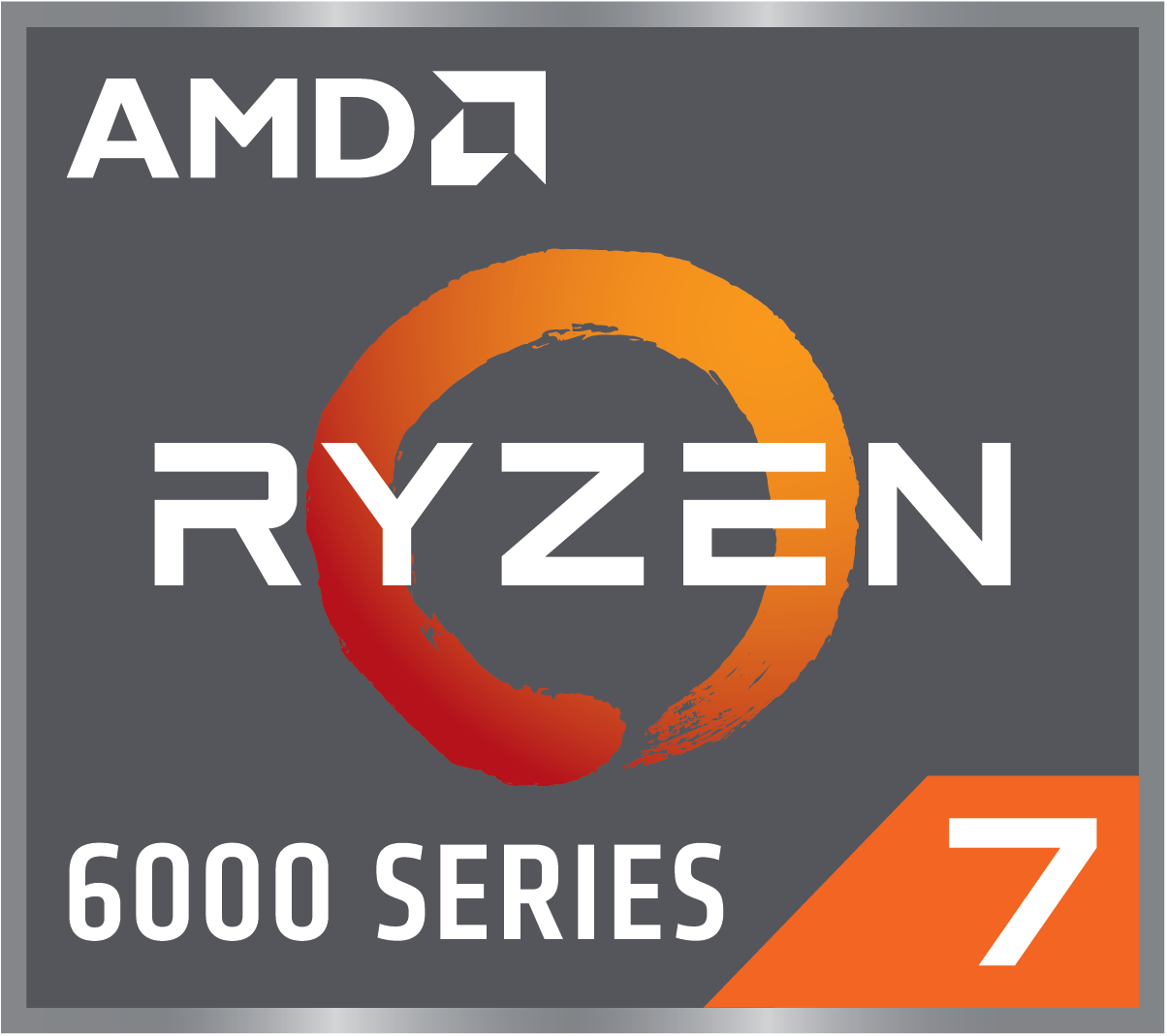 AMD Ryzen 7 6000 Serie Logo, mit Orange und Grau.