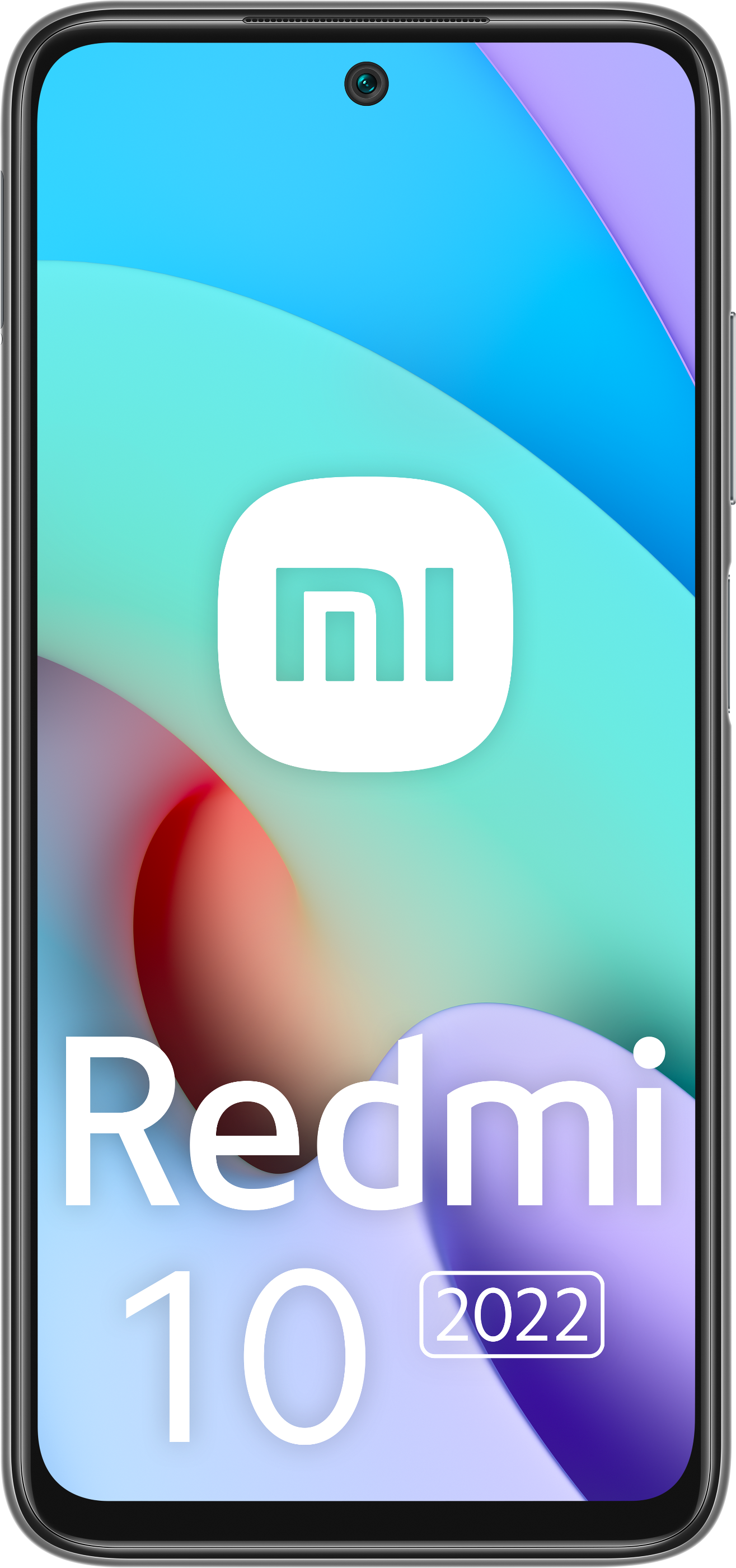 Schwarzes Xiaomi Redmi 10 Smartphone mit Waterdrop-Notch und Redmi Logo.