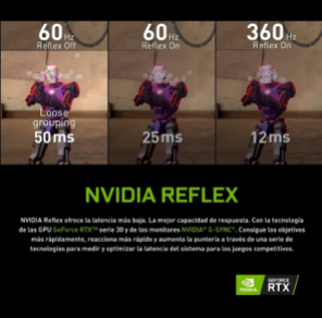 Imagen que muestra la tecnología Nvidia Reflex, con comparaciones de latencia.