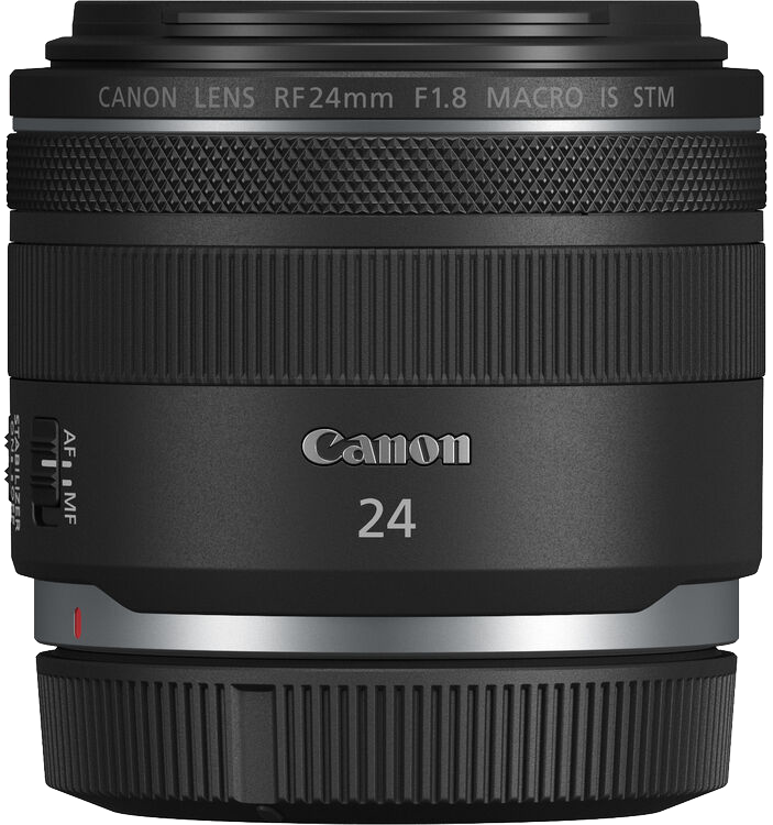 Fekete Canon objektív felirattal. A Canon 24 a fő szöveg.