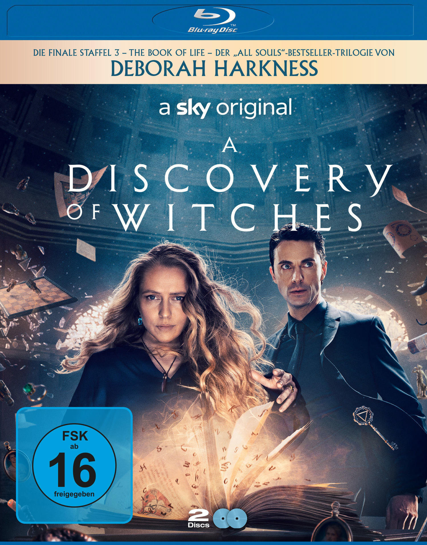DVD-Cover: Zwei Personen auf dunklem Hintergrund. Text: A Discovery of Witches.