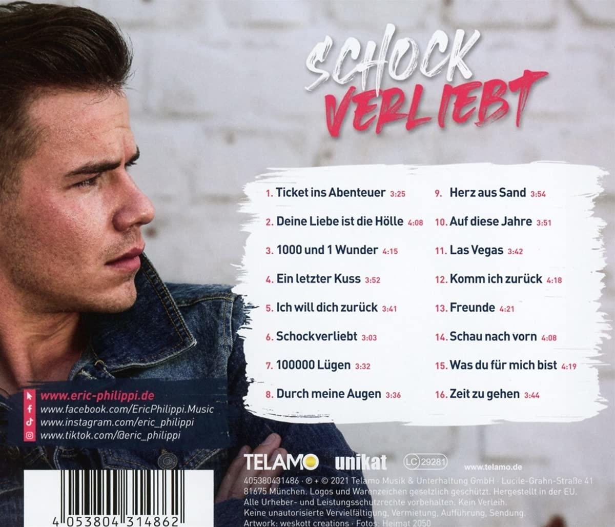 Albumcover mit dem Gesicht eines Mannes. Text auf Deutsch mit Trackliste und Kontaktinformationen im Hintergrund.