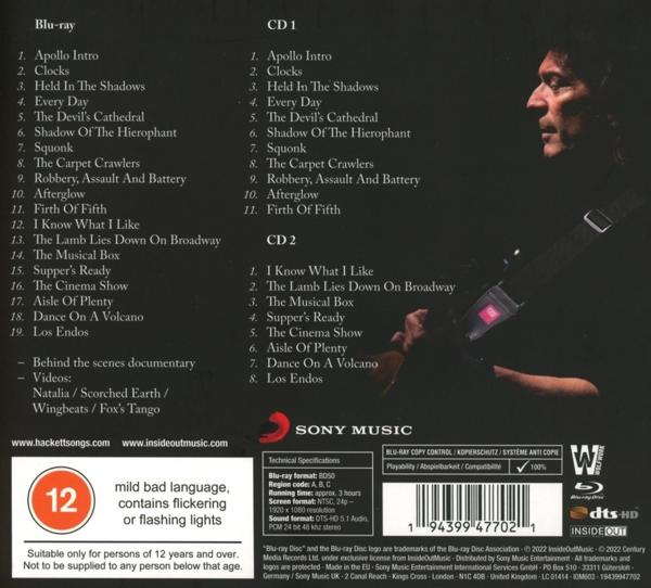 Die Rückseite einer CD-Hülle mit Titellisten und dem Bild eines Musikers.