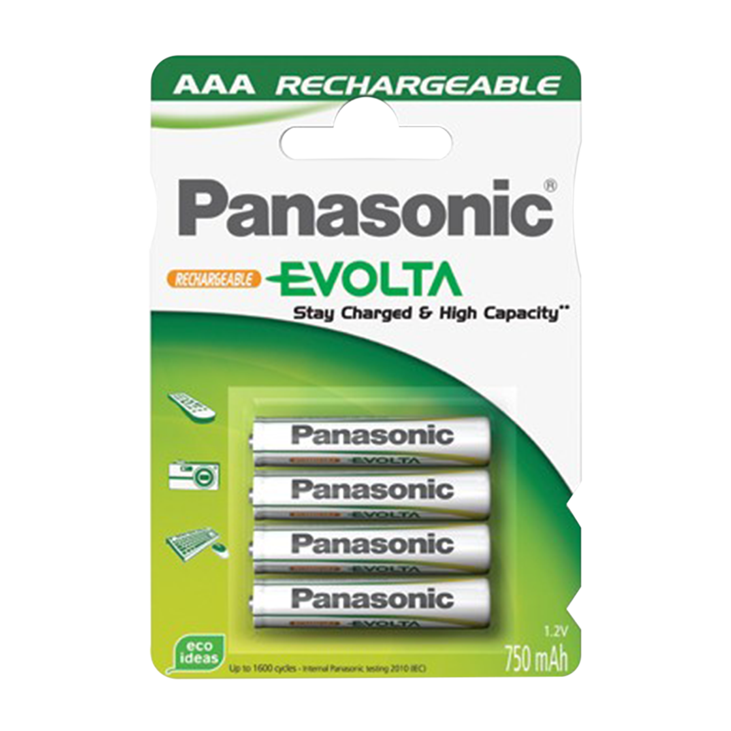 Pilas AAA - Wentronic, 750mAh, NiMH 4-BL EVOLTA, Panasonic, Níquel metal hidruro, 1.2V batería recargable